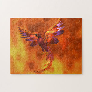 Farbenfroher Phönix fliegt vor einem frischen Hint