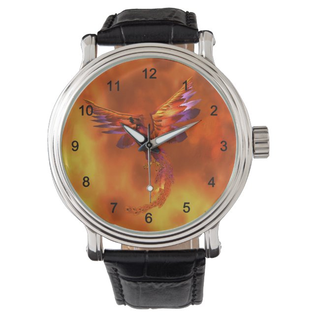 Farbenfroher Phönix fliegt vor einem frischen Hint Armbanduhr (Vorderseite)