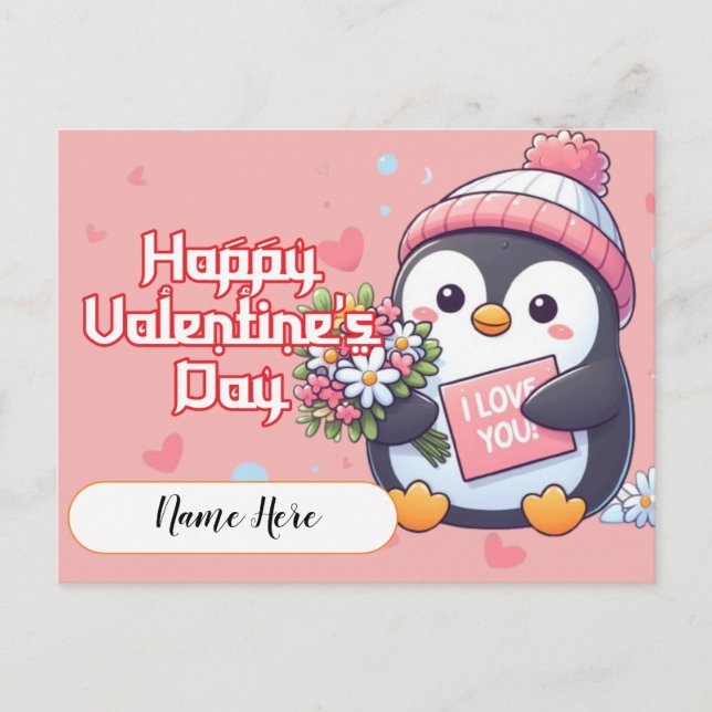 Farbenfroher Pinguin Valentinstag Postkarte (Vorderseite)