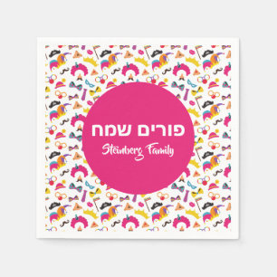 Farbenfroher Pink Clown Grogger Happy Purim Serviette