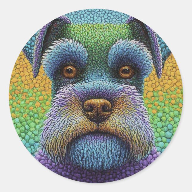 Farbenfroher Polka Dot Schnauzer Welpenhund Runder Aufkleber (Vorderseite)