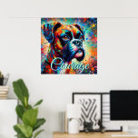 Farbenfroher Pop Art Boxer Dog Aquamarin Blaue Hun Poster<br><div class="desc">Boxerhunde werden oft als Symbole der Loyalität, des Mutes und des Schutzes gesehen. Sie sind bekannt für ihre spielerische und energetische Natur und ihre starke Bindung zu ihren Familien. Boxer sind auch mit Widerstandskraft und Entschlossenheit assoziiert, was ihre Geschichte als arbeitende Hunde widerspiegelt. Insgesamt verkörpern sie ein Gefühl von Stärke,...</div>