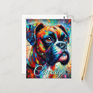 Farbenfroher Pop Art Boxer Dog Aquamarin Blaue Hun Postkarte