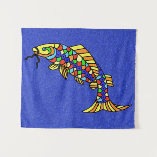 Farbenfroher Pop Art Fish Lebhafte blaue Glitzern Wandteppich
