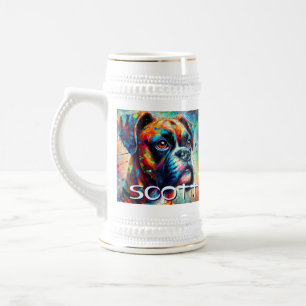 Farbenfroher Pop Boxer Dog Personalisiert Aquamari Bierglas