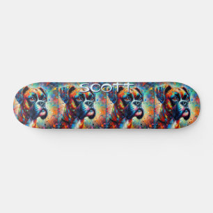 Farbenfroher Pop Boxer Dog Personalisiert Aquamari Skateboard