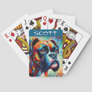 Farbenfroher Pop Boxer Dog Personalisiert Aquamari Spielkarten