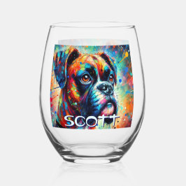 Farbenfroher Pop Boxer Dog Personalisiert Aquamari Weinglas Ohne Stiel