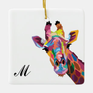 Farbenfroher Pop Kunst Giraffe Mit Monogramm Keramikornament