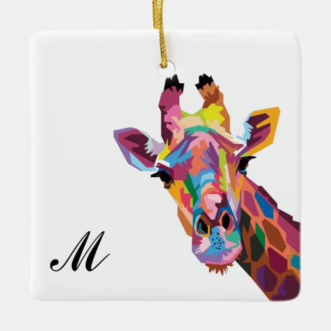 Farbenfroher Pop Kunst Giraffe Mit Monogramm Keramikornament (Vorderseite)