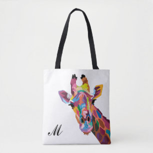 Farbenfroher Pop Kunst Giraffe Mit Monogramm Tasche