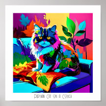 Farbenfroher Pop Kunst Persische Katze auf Couch b