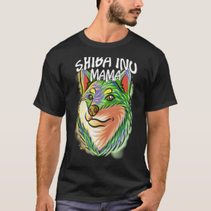 Farbenfroher Pop Portrait Shiba Inu Hund Mama Mutt T-Shirt