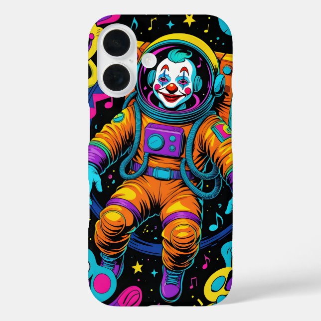 Farbenfroher psychedelischer Clown-Astronaut iPhone 16 Hülle (Rückseite)