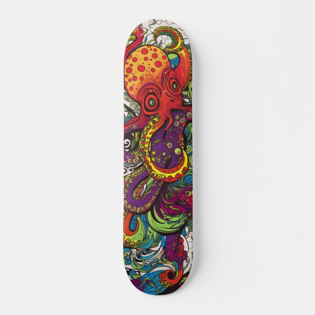 Farbenfroher psychedelischer Oktopus Skateboard (Vorne)
