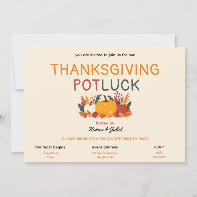 Farbenfroher Pumpkin Erntedank Potluck Einladung (Vorderseite)