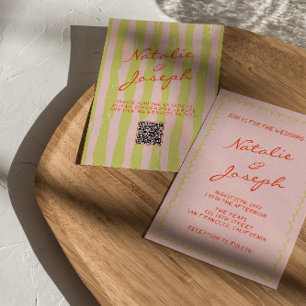 Farbenfroher QR-Code für Hochzeit mit handgeschrie Einladung