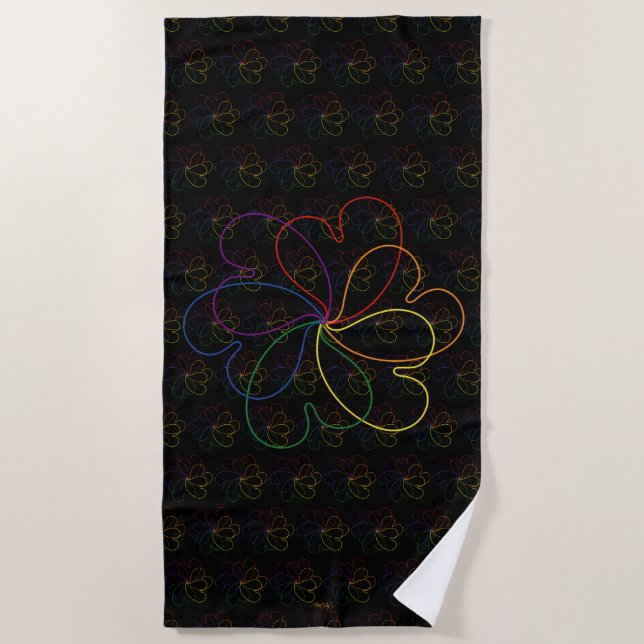 Farbenfroher Regenbogen auf der Blume Black Chic Strandtuch (Vorderseite)