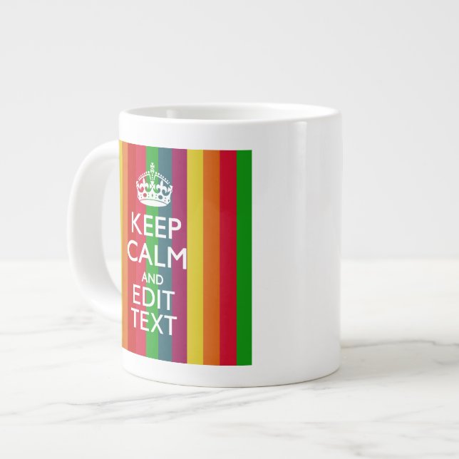 Farbenfroher Regenbogen Behalte Ruhe und Text indi Jumbo-Tasse (Vorderseite Links)