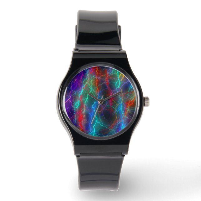 Farbenfroher Regenbogen Blitz Sturm Armbanduhr (Vorderseite)