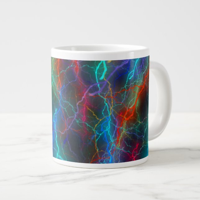 Farbenfroher Regenbogen Blitz Sturm Jumbo-Tasse (Vorderseite Rechts)