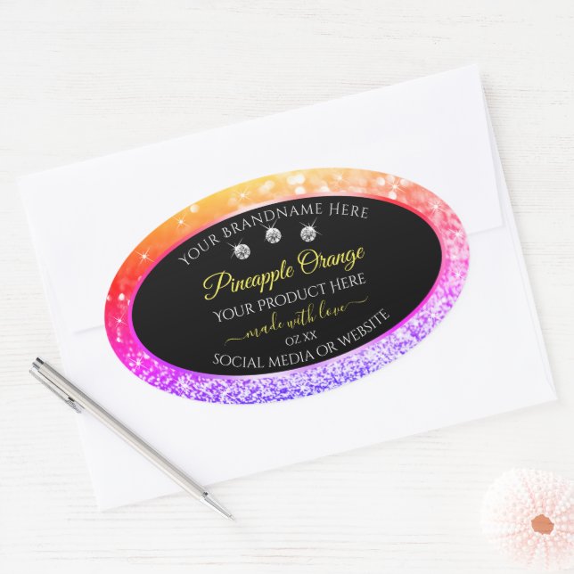 Farbenfroher Regenbogen-Glitzer und schwarze Produ Ovaler Aufkleber (Umschlag)