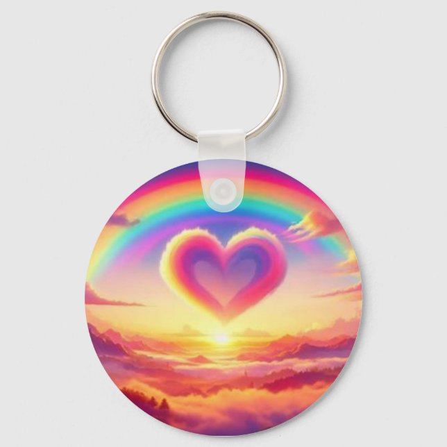 Farbenfroher Regenbogen & Herz Schlüsselanhänger (Vorderseite)