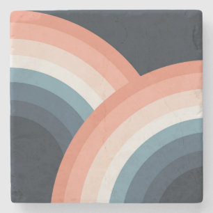 Farbenfroher Regenbogen im Doppel-Retro-Stil Steinuntersetzer