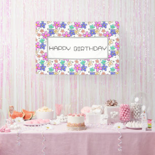 farbenfroher Regenbogen leuchtende Blumen Hummeln Banner
