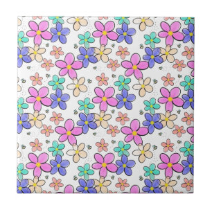 farbenfroher Regenbogen leuchtende Blumen Hummeln Fliese