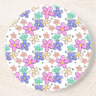farbenfroher Regenbogen leuchtende Blumen Hummeln Getränkeuntersetzer