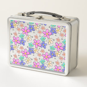 farbenfroher Regenbogen leuchtende Blumen Hummeln Metall Brotdose