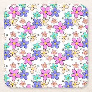 farbenfroher Regenbogen leuchtende Blumen Hummeln Rechteckiger Pappuntersetzer