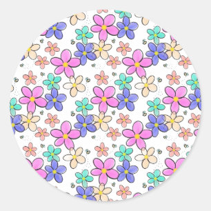 farbenfroher Regenbogen leuchtende Blumen Hummeln Runder Aufkleber