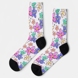 farbenfroher Regenbogen leuchtende Blumen Hummeln Socken