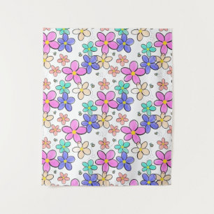 farbenfroher Regenbogen leuchtende Blumen Hummeln Wandteppich