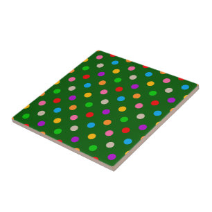 Farbenfroher Regenbogen-Polka-Punkte Grün Fliese