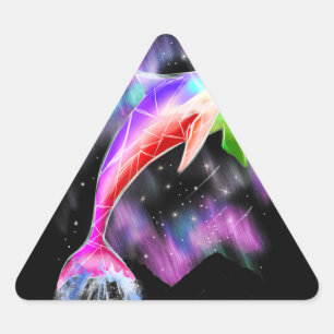 farbenfroher Regenbogen rosa Delphin Ocean Galaxy  Dreieckiger Aufkleber