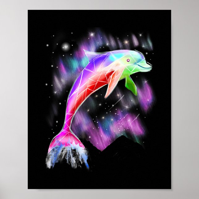 farbenfroher Regenbogen rosa Delphin Ocean Galaxy  Poster (Vorne)