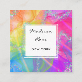 Farbenfroher Regenbogen Silver Holographic Luxus M Quadratische Visitenkarte