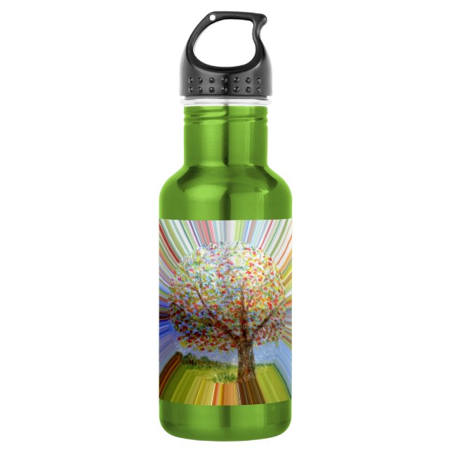 Farbenfroher Regenbogen-Streifen Herbstbaum Trinkflasche (Vorderseite)