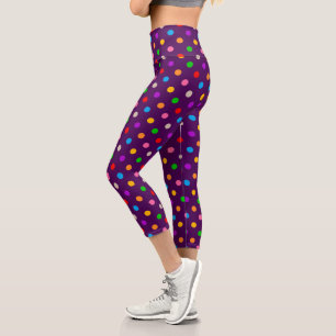 Farbenfroher Regenbogen Tupfen Lila Capri Leggings