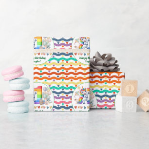 Farbenfroher Regenbogen und Einhorn 1. Geburtstag  Geschenkpapier