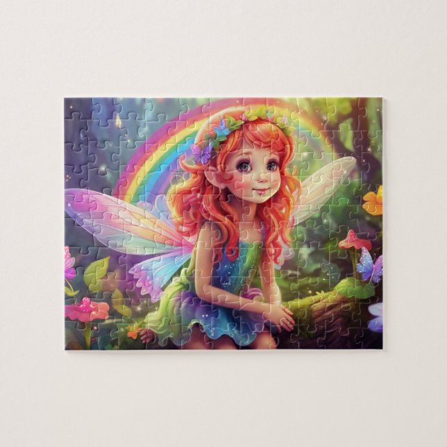 Farbenfroher Regenbogen und Niedliche Fee (Horizontal)