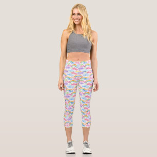 Farbenfroher Regenbogen, Wolke und Sternmuster Capri Leggings