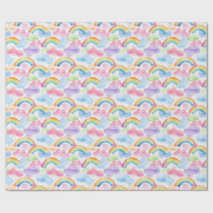Farbenfroher Regenbogen, Wolke und Sternmuster Geschenkpapier