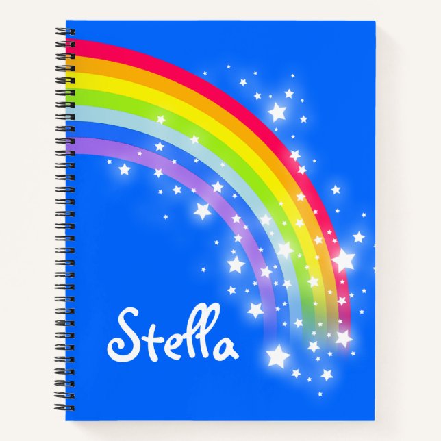 Farbenfroher Regenbogenblauer Himmel und Sternenhi Notizbuch (Vorderseite)
