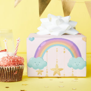 Farbenfroher Regenschirm mit Niedlichen Wolken Geschenkpapier