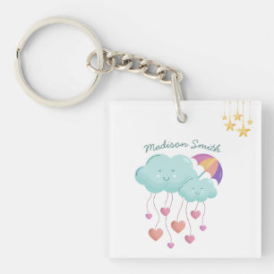 Farbenfroher Regenschirm mit Niedlichen Wolken Schlüsselanhänger