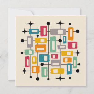 Farbenfroher Retro-Mid-Century-Modern-Atomarer-Abs Einladung